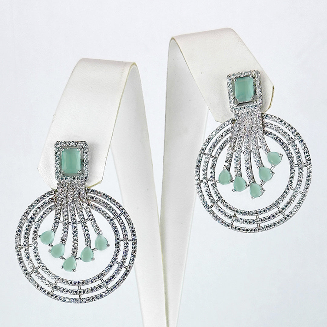 Another closeup showing intricate details of Al Musk Jewellery's (Minty Waves Zircon Earrings (Green)).