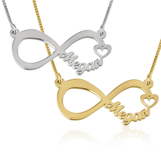 Infinity Shape Name Necklace With Heart