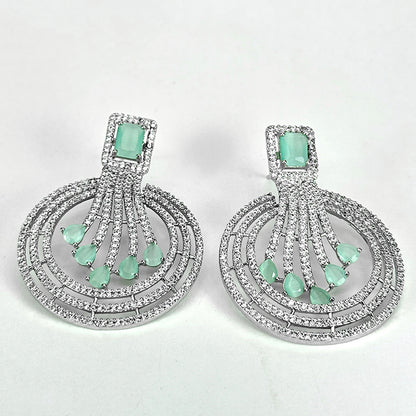  (Minty Waves Zircon Earrings (Green)) shown in close up from Al Musk Jewellery collection.