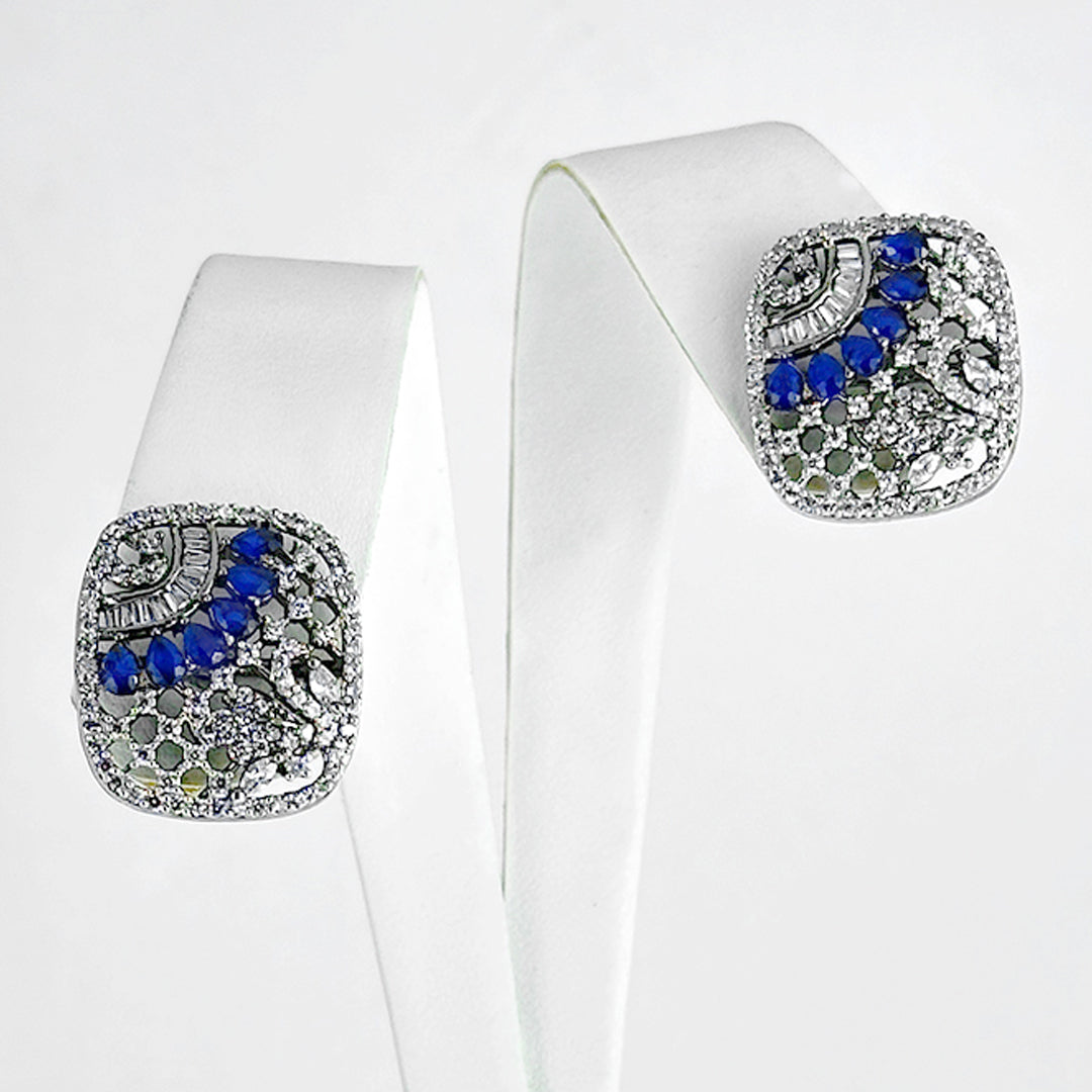 (Silver zircon studs (blue)) shown in close up from Al Musk Jewellery collection.