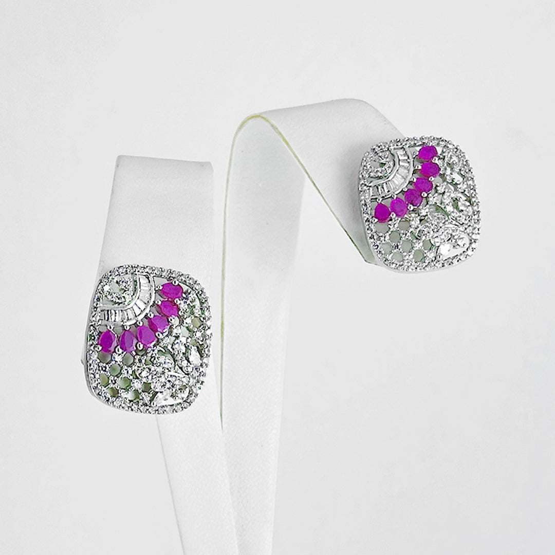  (Silver zircon studs (pink)) shown in close up from Al Musk Jewellery collection.
