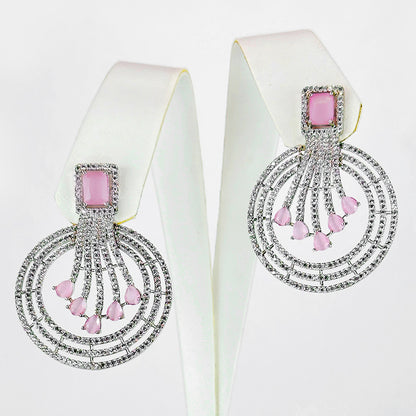  (Minty waves Zircon Earrings (Pink)) shown in close up from Al Musk Jewellery collection.